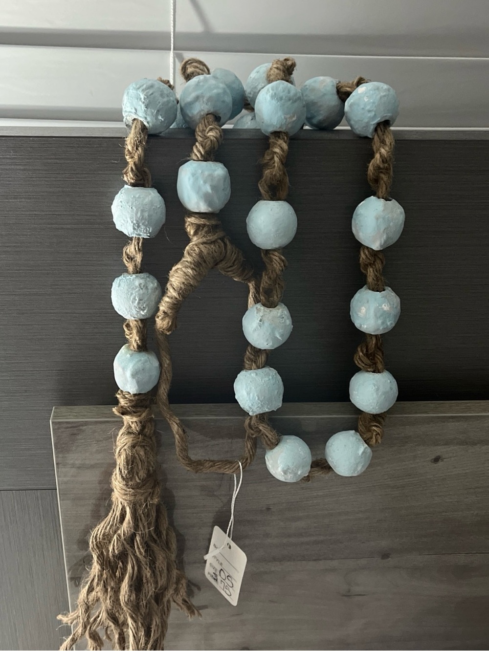Coastal Light Blue Textured Bead Jute Garland - Home Decor